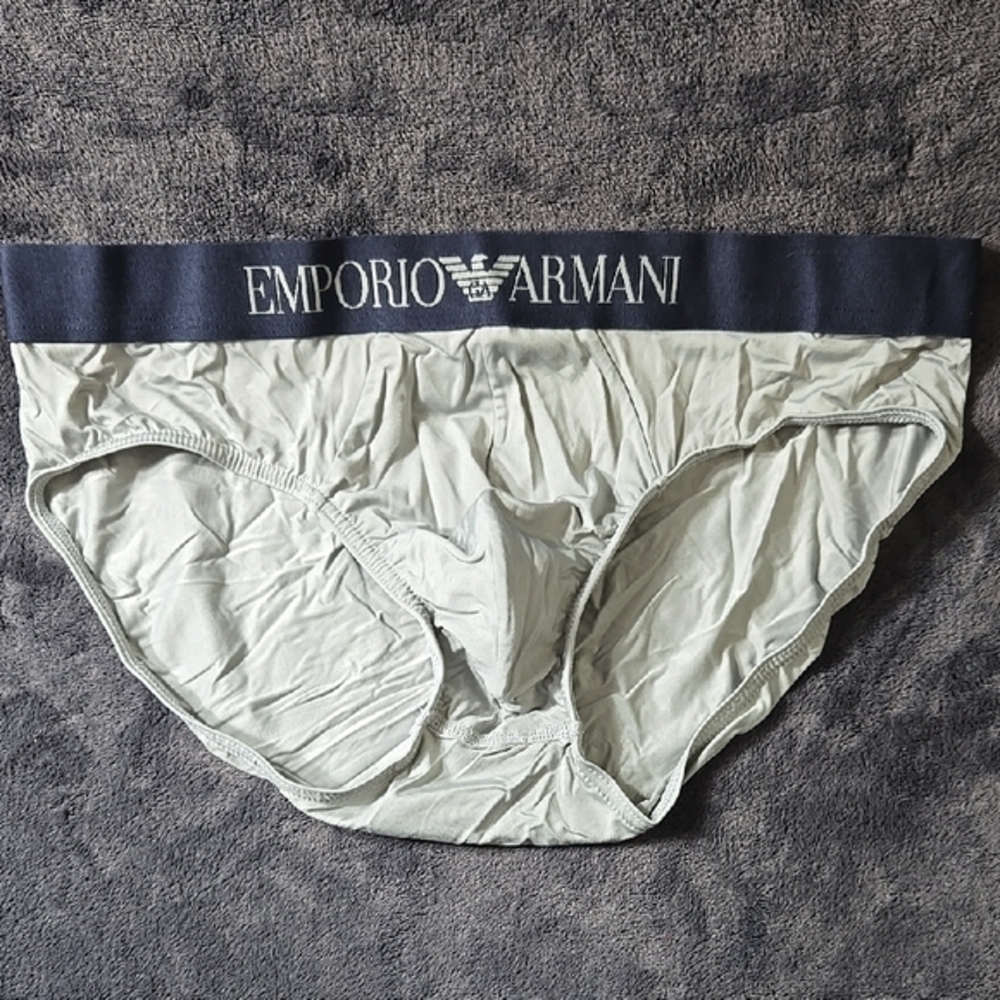 Light Gray Briefs with Navy Blue Waistband and Contoured Pouch